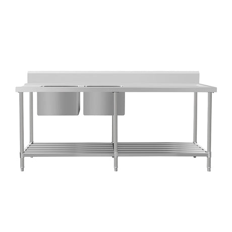 Inlet Bench - Double Sink with Splashback & Pipe Undershelf - Inlet & Sink on Left / 700 / ASDD-2170L - Whisk Hospitality - 622367
