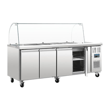 Polar U - Series Refrigerated GN Counter Saladette with Sneeze Guard - 4 Door CT395 - A - Whisk Hospitality - CT395-A