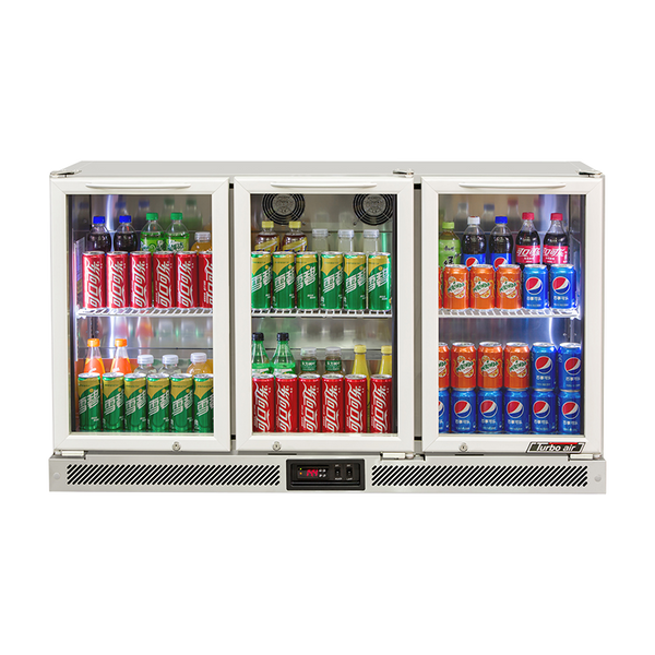 Turbo Air 3 Glass Door Back Bar Fridge Stainless Steel 1300mm TB13-8H-SWSSS-N - Whisk Hospitality - TB13-8H-SWSSS-N