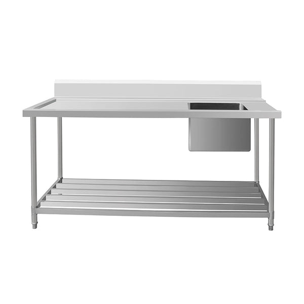 Inlet Bench - Single Sink with Splashback & Pipe Undershelf - Inlet & Sink on Right / 750 / ASSD-1575R - Whisk Hospitality - 622361