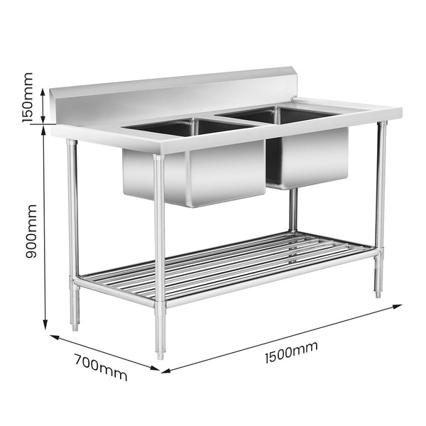 Modular System Double Centre Sink Bench with Pot Undershelf - DSB7-1500C/A - Whisk Hospitality - DSB7-1500C/A