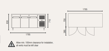 Exquisite Three Solid Doors Underbench Freezer 700mm deep - USF400H - Whisk Hospitality - USF400H