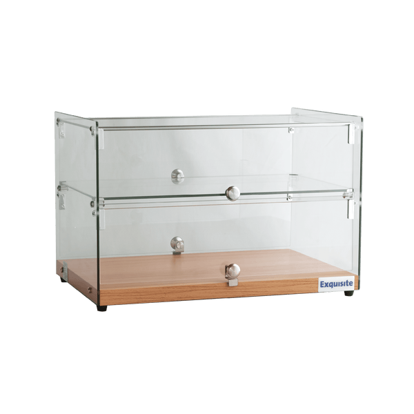 Exquisite Two Tiers Flat Glass Ambient Cake Display – Natural Oak - CD50-O - Whisk Hospitality - CD50-O