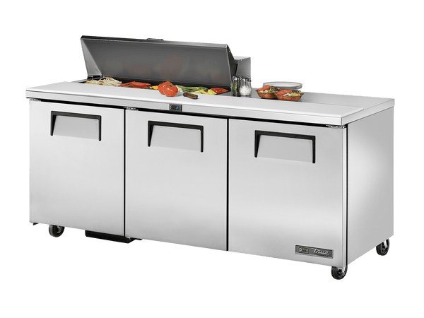 True Refrigeration Prep Table 10x 1/6 Top Pans 3 Solid Swing Doors - TSSU - 72 - 10 - HC - Whisk Hospitality - TSSU-72-10-HC