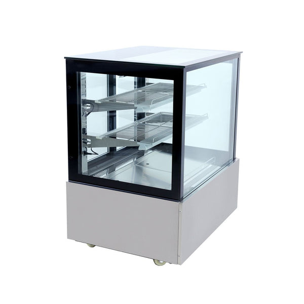 SSU90-2XB Black Trim Square Glass Cake Display 2 Shelves 900x700x1100 - Whisk Hospitality - SSU90-2XB