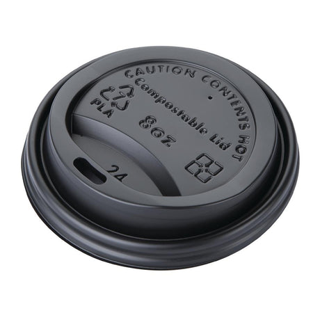 Fiesta Compostable Lid for Hot Cups Black - 225ml (Box 1000) DS052 - Whisk Hospitality - DS052