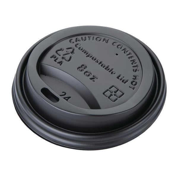 Fiesta Compostable Lid for Hot Cups Black - 225ml (Box 1000) DS052 - Whisk Hospitality - DS052