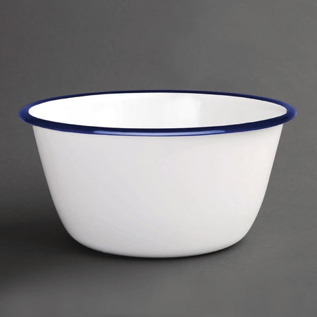 Olympia Enamel White/Blue Pudding Bowl - 155(dia)x70(h)mm (Box 6) DC389 - Whisk Hospitality - DC389