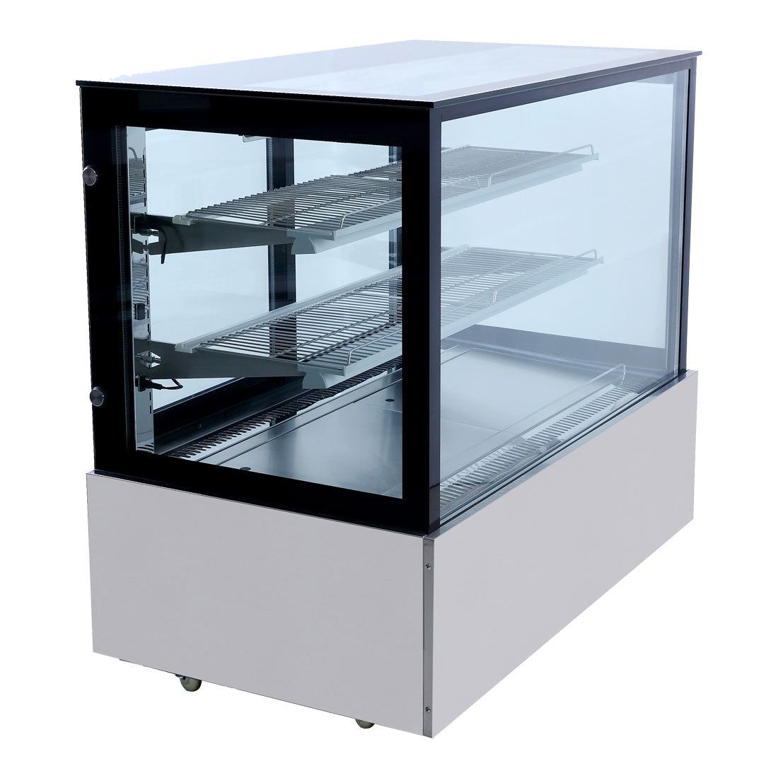 Bonvue SSU120-2XB Black Trim Square Glass Cake Display 2 Shelves 1200X700X1100