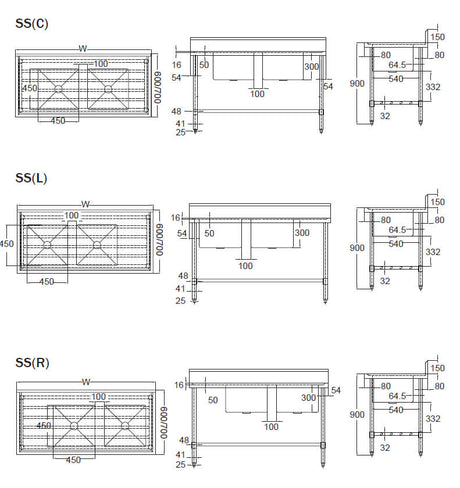 Mixrite DOUBLE SINK BENCH W1800 X D600 X H900 3 SS2618C