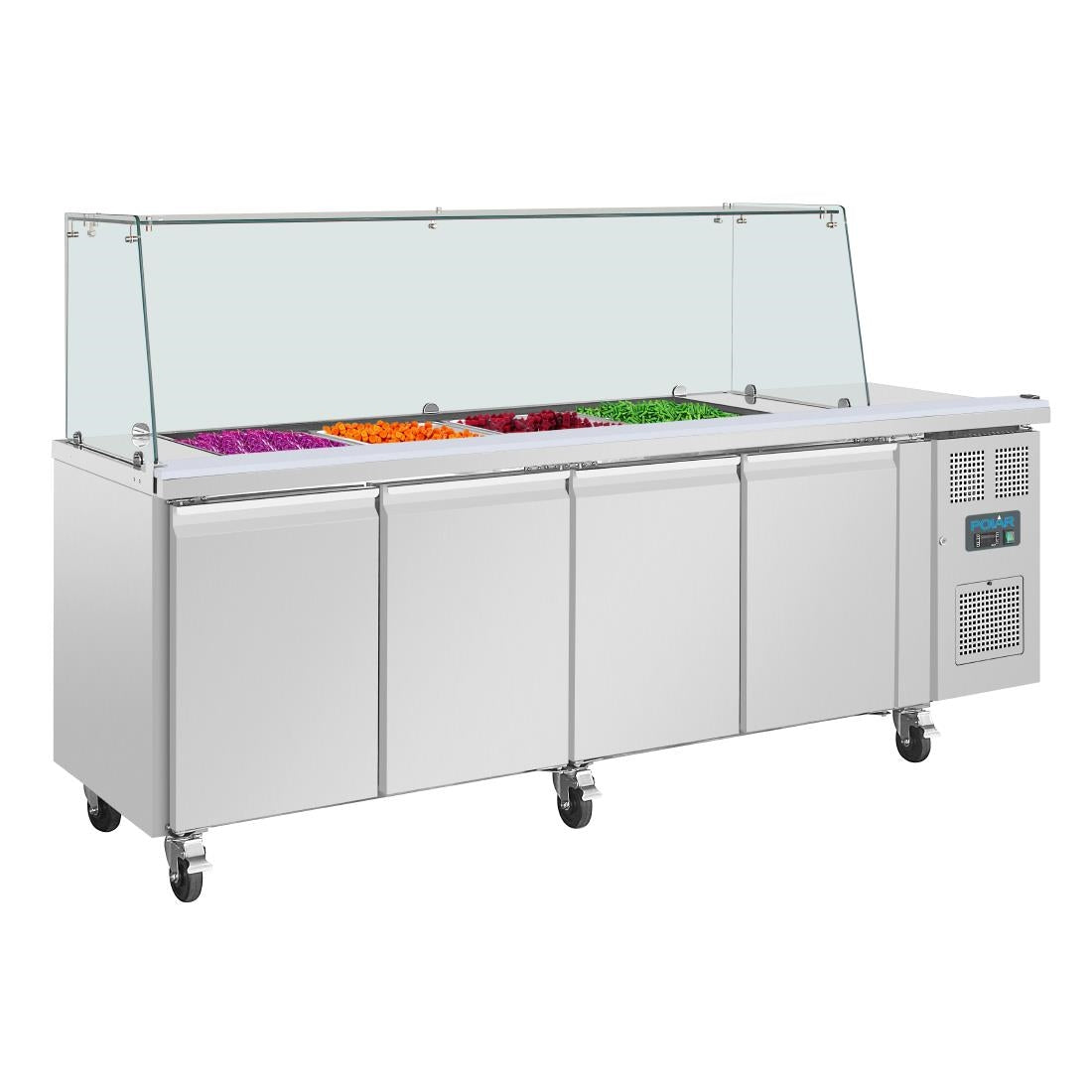 Polar U-Series GN Counter Saladette with Square Sneeze Guard - 4 Door