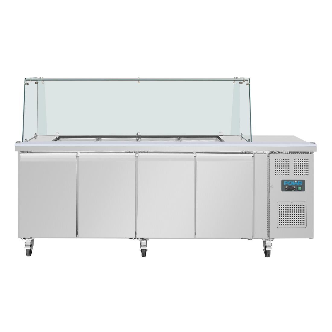 Polar U-Series GN Counter Saladette with Square Sneeze Guard - 4 Door
