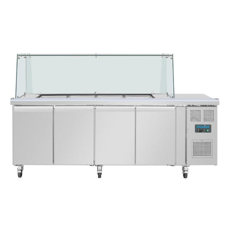 Polar U-Series GN Counter Saladette with Square Sneeze Guard - 4 Door