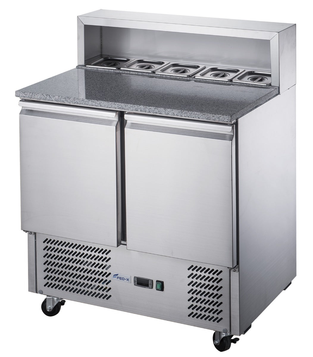 FED-X Two Door Salad Prep Fridge with Marble Top - XGNS900E