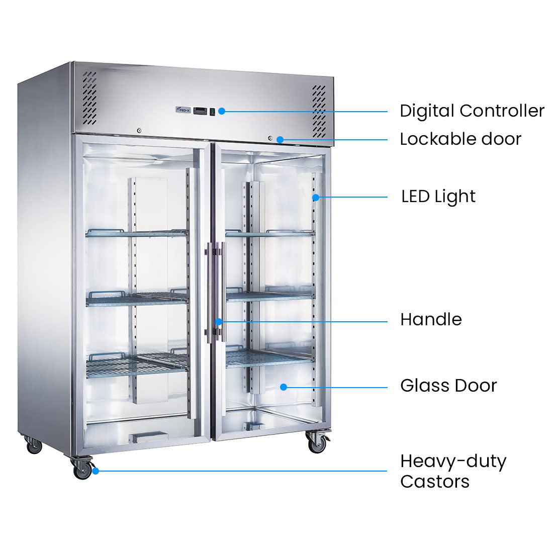 FED-X S/S Two Full Glass Door Upright Freezer - XURF1200G2V