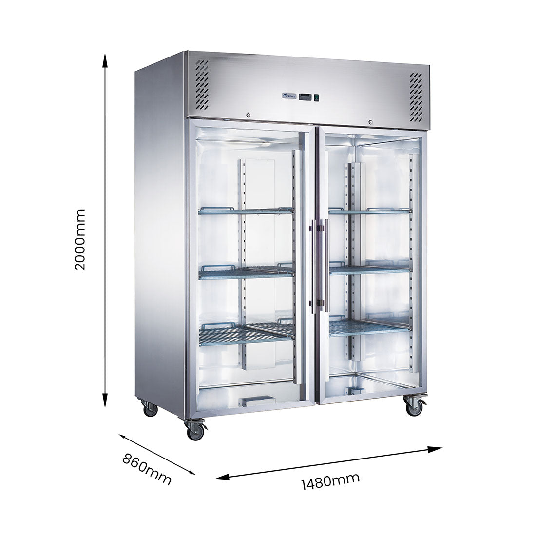 FED-X S/S Two Full Glass Door Upright Fridge - XURC1410G2V