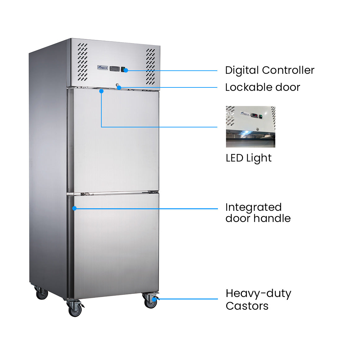 FED-X S/S Two half Door Upright Freezer - XURF600S1V