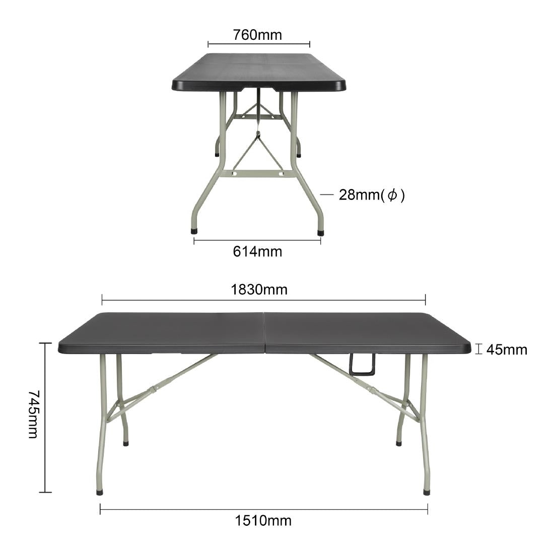 EDLP - Bolero Centre Folding Black Table - 6ft Long