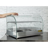 Apuro Pastry Heated Showcase Curved Glass w/Hinged Rear Doors 2 Shelves 45Ltr