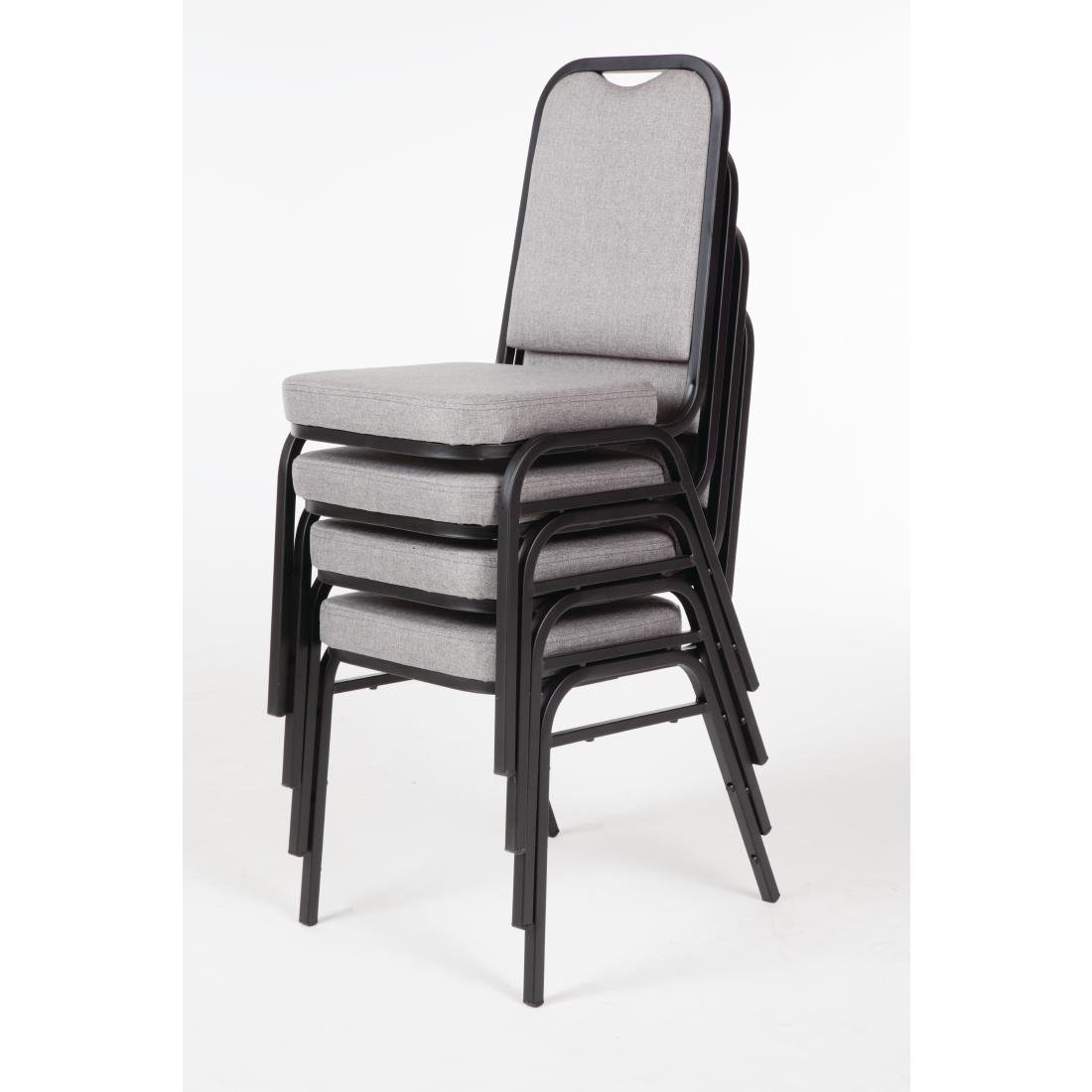 Bolero Steel Banqueting Chair Square Back with Grey Plain Cloth (Pack 4)