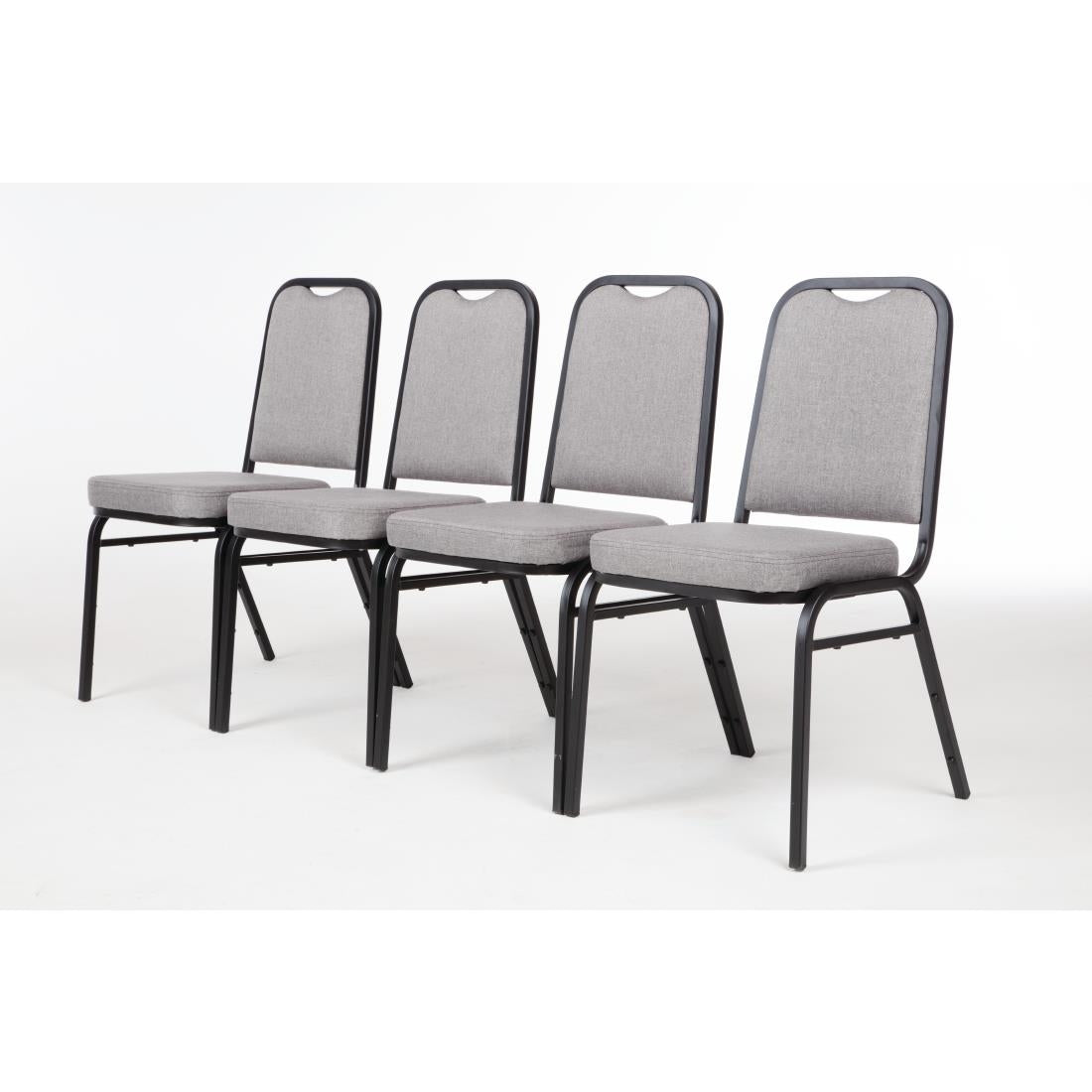 Bolero Steel Banqueting Chair Square Back with Grey Plain Cloth (Pack 4)