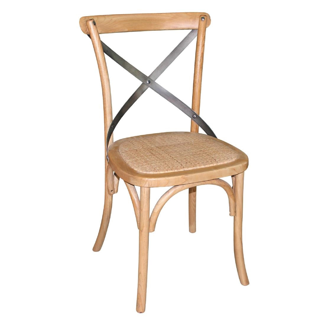 Bolero Wooden Dining Chair with Metal Cross Backrest (Box 2) Natural Finish