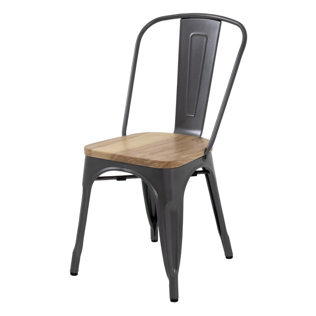 Bolero Gun Metal Grey Steel Dining Sidechair with Wooden Seatpad (Pack 4)