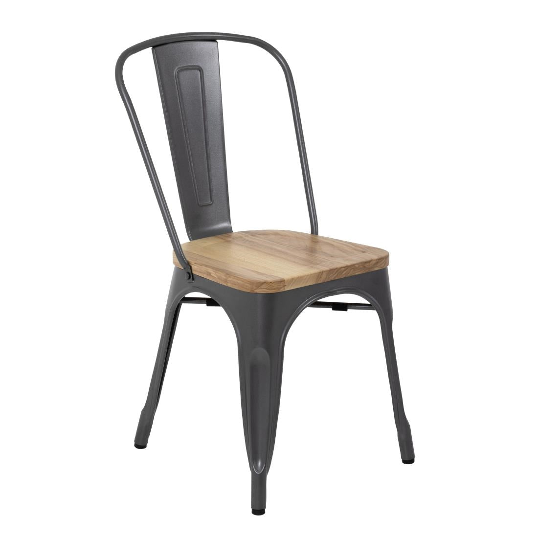 Bolero Gun Metal Grey Steel Dining Sidechair with Wooden Seatpad (Pack 4)