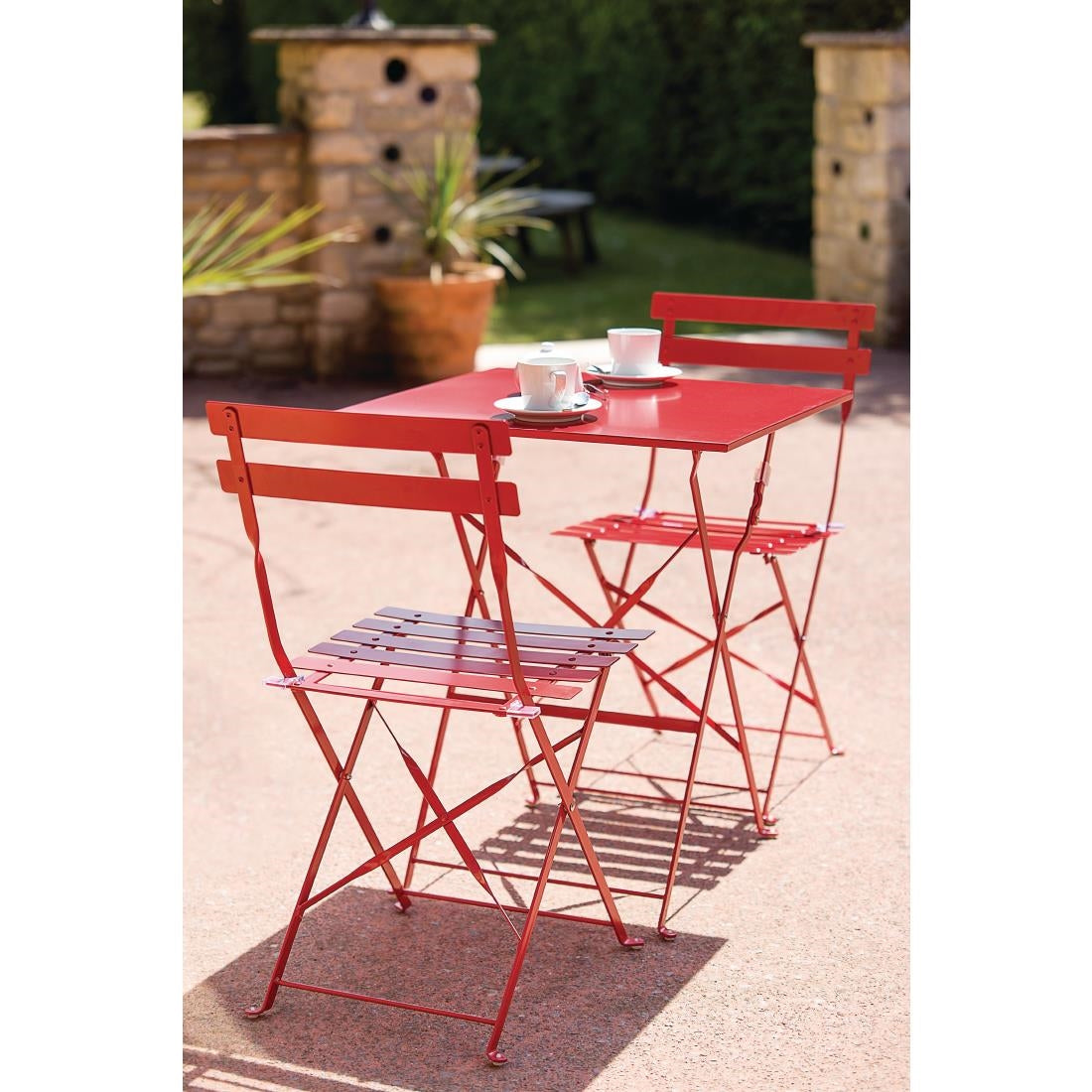 Bolero Red Pavement Style Steel Folding Chairs (Pack 2)