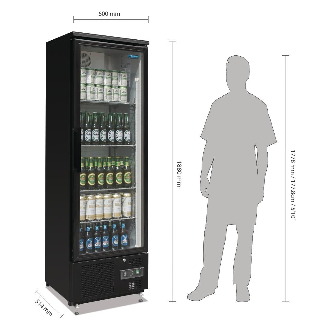 Polar G-Series Upright Back Bar Cooler with Hinged Door 307Ltr