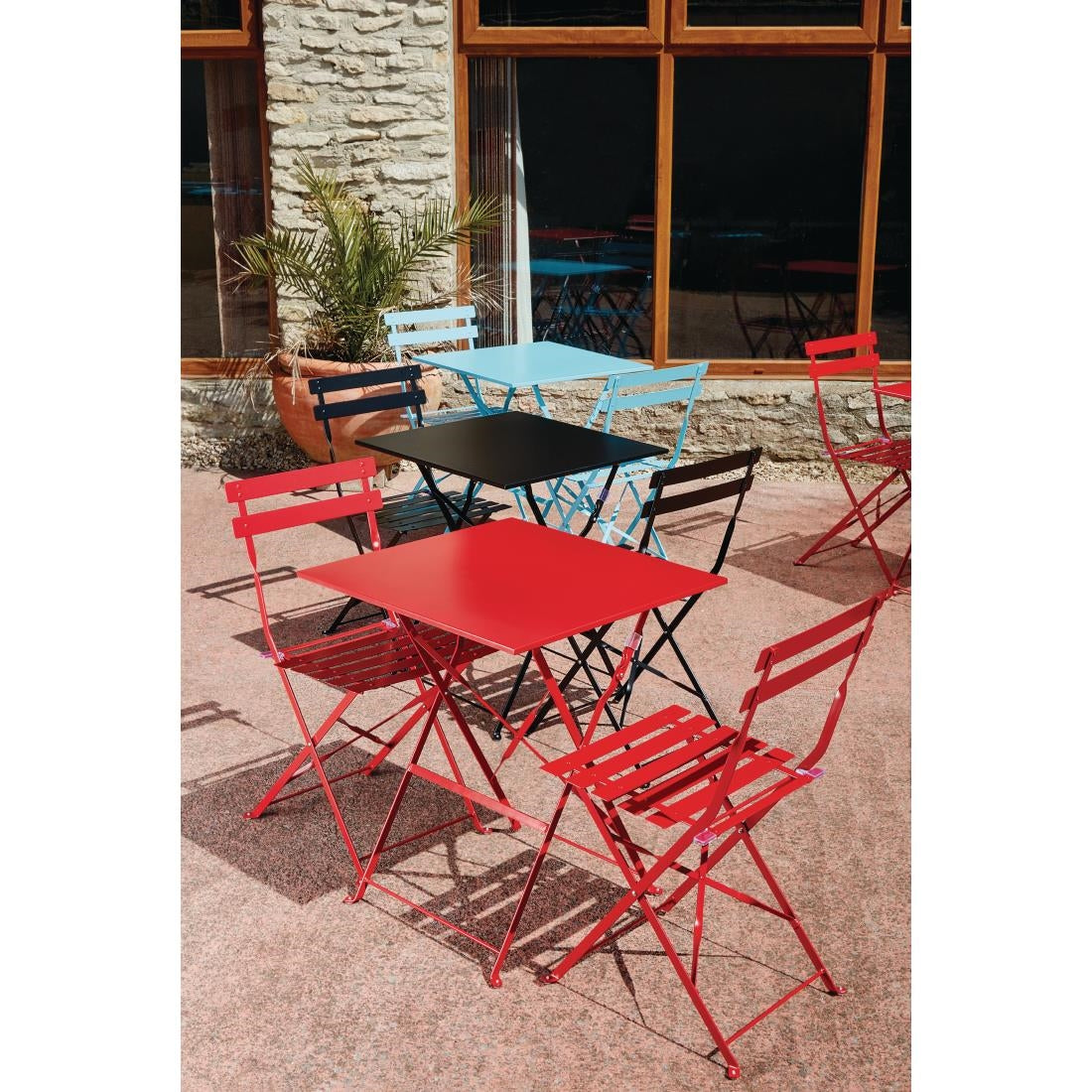 Bolero Red Pavement Style Steel Folding Chairs (Pack 2)