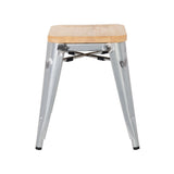 Bolero Steel  Bistro Low Stool with Wooden Seatpad (Galvanised) (Pack 4)