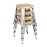 Bolero Steel  Bistro Low Stool with Wooden Seatpad (Galvanised) (Pack 4)