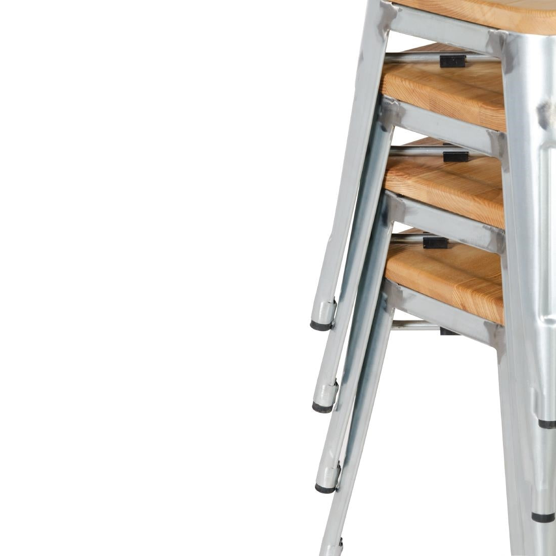 Bolero Steel  Bistro Low Stool with Wooden Seatpad (Galvanised) (Pack 4)