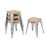 Bolero Steel  Bistro Low Stool with Wooden Seatpad (Galvanised) (Pack 4)