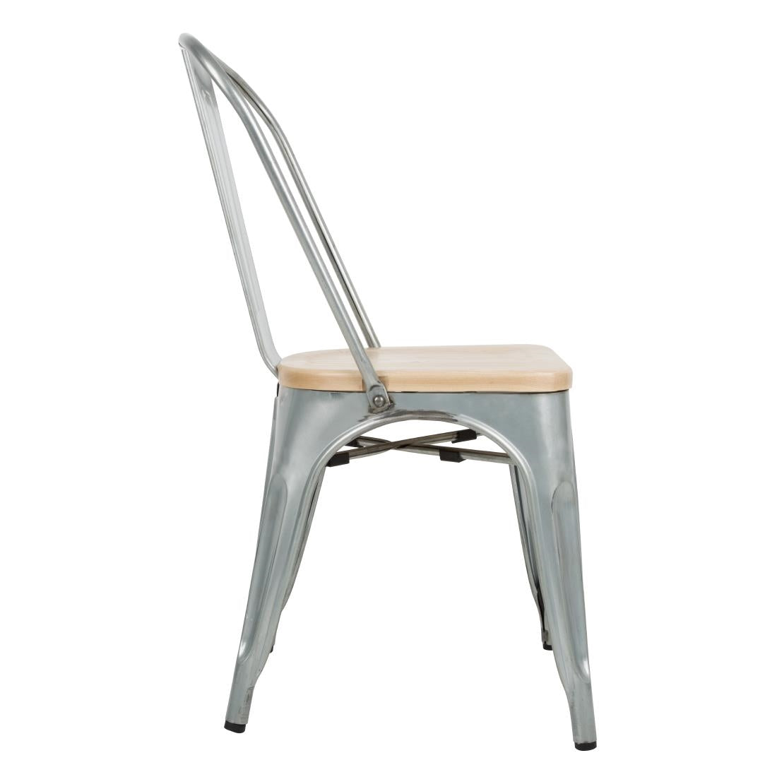 Bolero Steel Dining Sidechair with Wood Seatpad (Galvanised) (Pack 4)