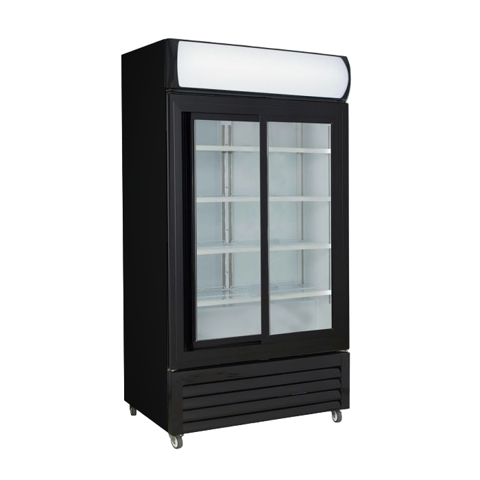 Thermaster 1000L Two Sliding Glass Door Colourbond Upright Drink Fridge Black LG-1000SDBP